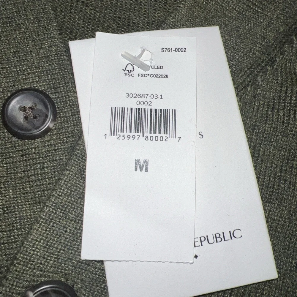 NWT Banana Republic Sweater Men Sz M Olive Green Henley Button Placket 2012